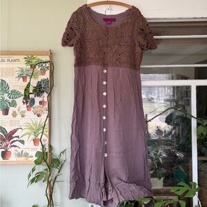 Vintage Mauve Crochet and Capiz Shell Midi Dress